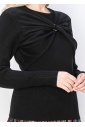 Black Ribbed Sweater with Front Twist