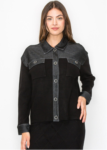 City Chic Denim-Trim Sweater