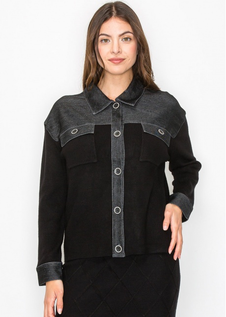 City Chic Denim-Trim Sweater