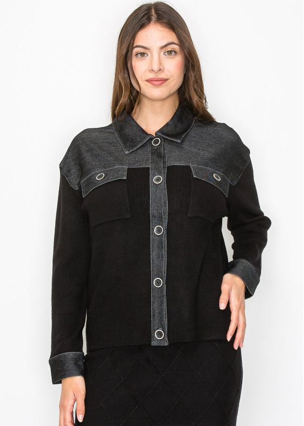 City Chic Denim-Trim Sweater
