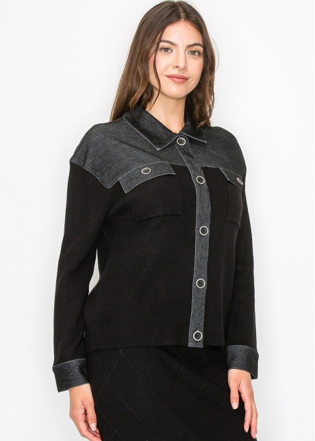 City Chic Denim-Trim Sweater
