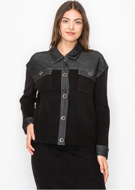 City Chic Denim-Trim Sweater