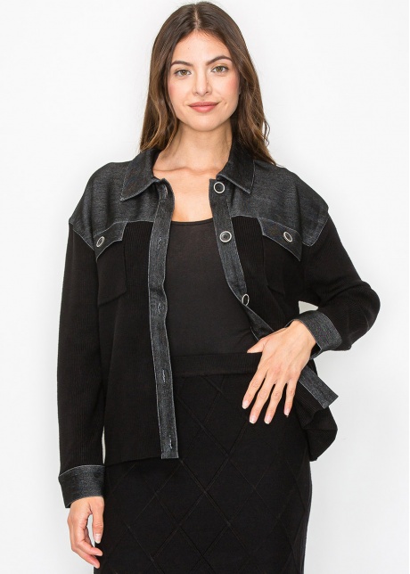 City Chic Denim-Trim Sweater