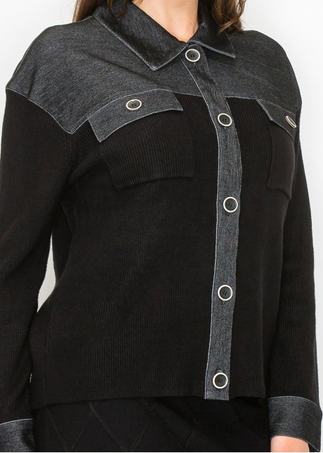 City Chic Denim-Trim Sweater