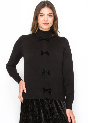 Bow-Accented Black Knit Sweater