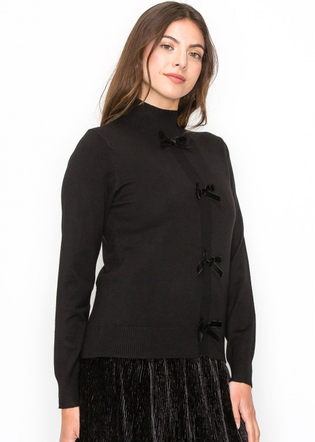 Bow-Accented Black Knit Sweater