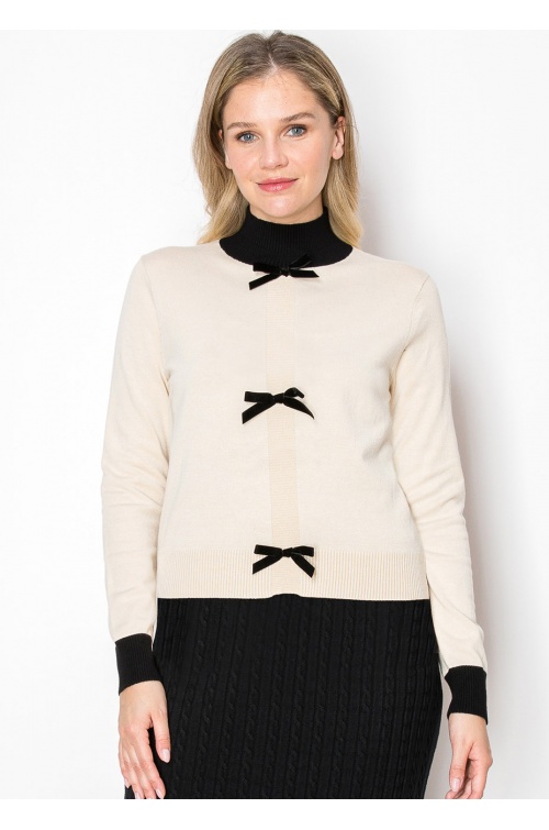 Cream Sweater with Bow Detail