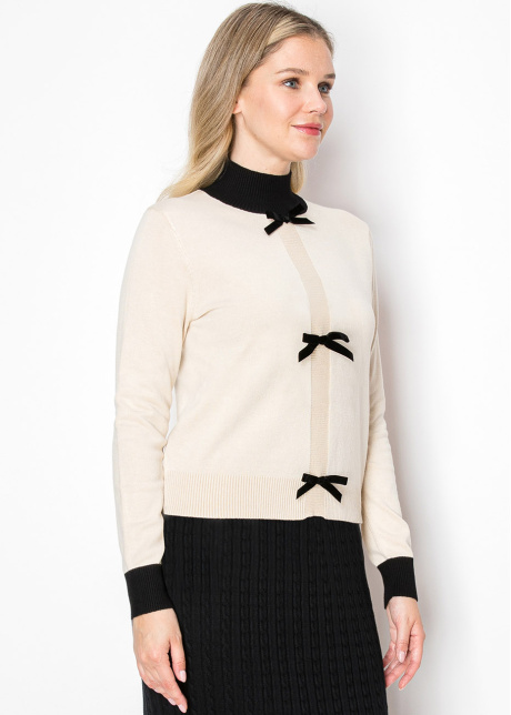 Cream Sweater with Bow Detail