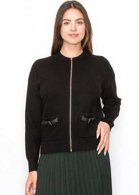 Black Zip Cardigan with Pocket Detail
