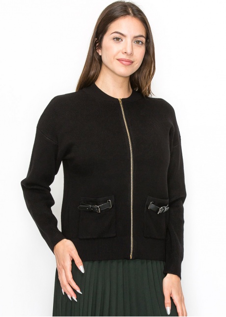 Black Zip Cardigan with Pocket Detail
