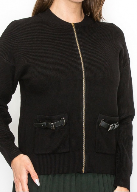 Black Zip Cardigan with Pocket Detail