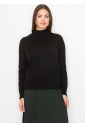 Black Buttoned Sleeve Mock Neck Top