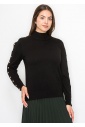 Black Buttoned Sleeve Mock Neck Top