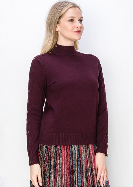 Burgundy Mock Neck Sweater with Buttoned Sleeves