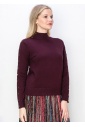 Burgundy Mock Neck Sweater with Buttoned Sleeves