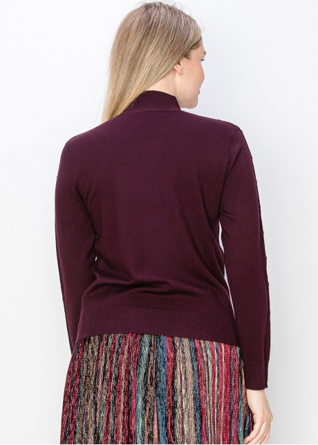 Burgundy Mock Neck Sweater with Buttoned Sleeves