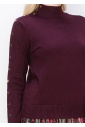 Burgundy Mock Neck Sweater with Buttoned Sleeves