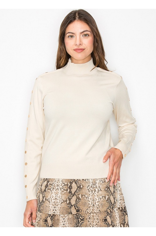 Soft Cream Button Sleeve Pullover