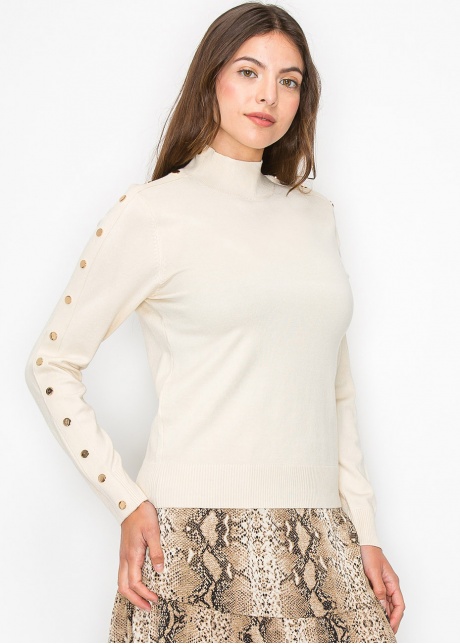 Soft Cream Button Sleeve Pullover