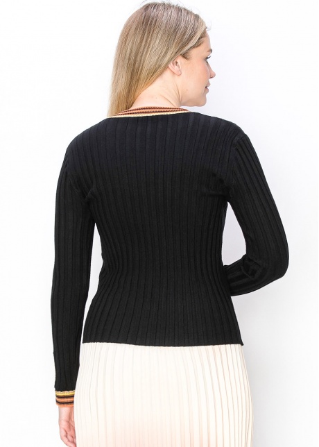 Vibrant Trim Ribbed Sweater