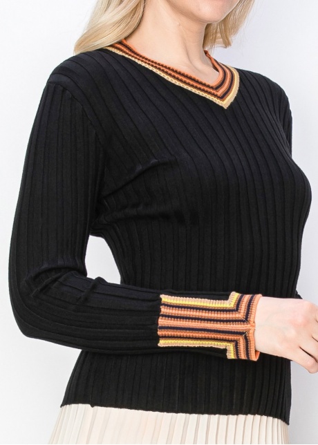 Vibrant Trim Ribbed Sweater
