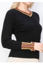 Vibrant Trim Ribbed Sweater