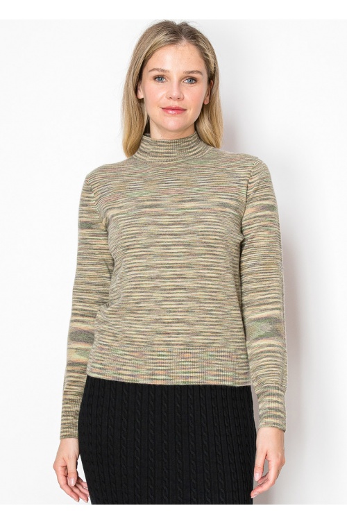 Olive Striped Mock Turtleneck Sweater