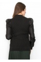 Black Ribbed Sweater with Puff Sleeves