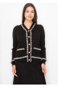 Textured Black Cardigan with Multi-Color Trim