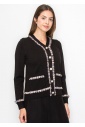 Textured Black Cardigan with Multi-Color Trim