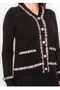 Textured Black Cardigan with Multi-Color Trim