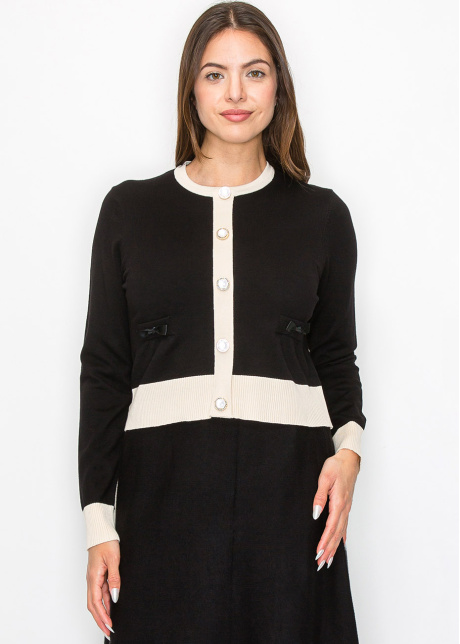 Two-Tone Cardigan with Pearl Buttons