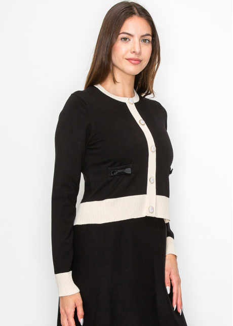 Two-Tone Cardigan with Pearl Buttons