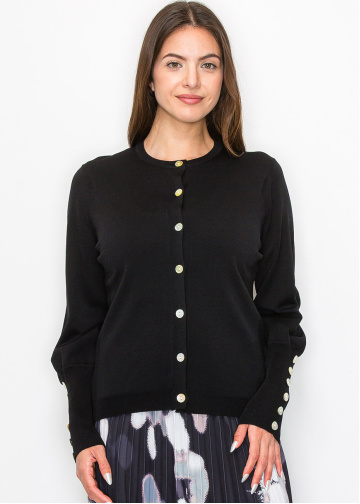 Black Knit Cardigan with Stylish Sleeve Details