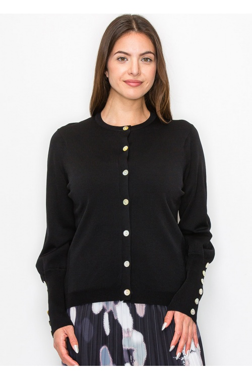 Black Knit Cardigan with Stylish Sleeve Details