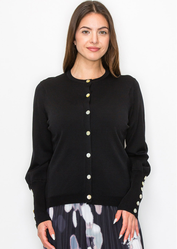 Black Knit Cardigan with Stylish Sleeve Details