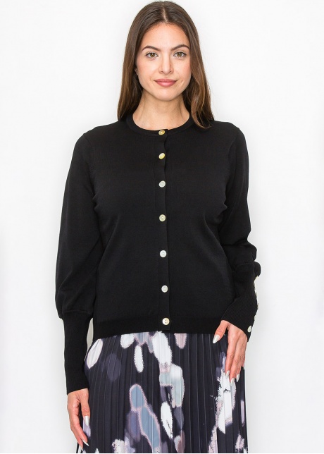 Black Knit Cardigan with Stylish Sleeve Details