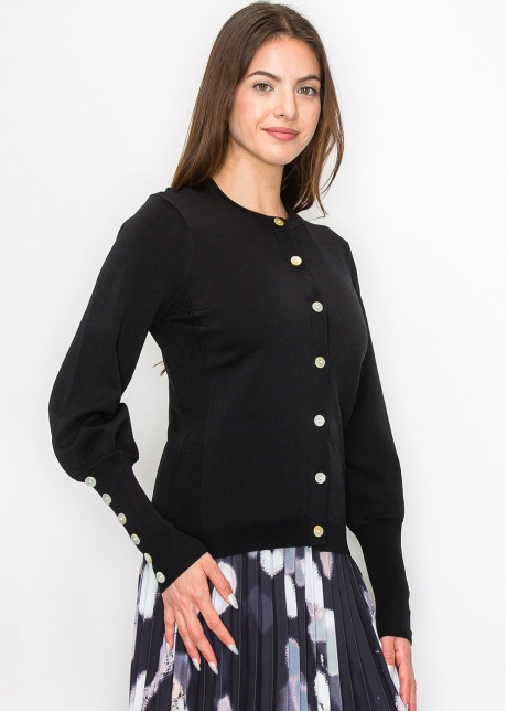 Black Knit Cardigan with Stylish Sleeve Details