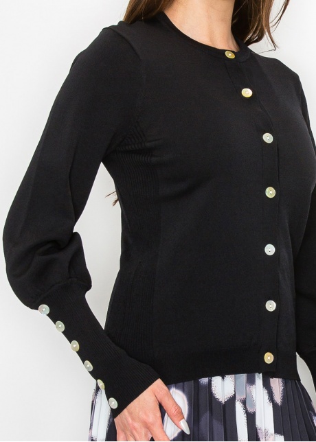 Black Knit Cardigan with Stylish Sleeve Details