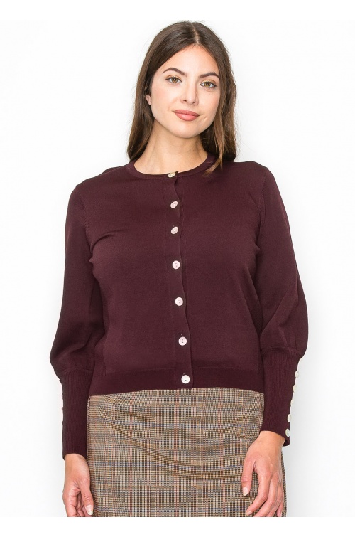 Burgundy Cardigan with Cuff Buttons