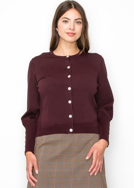 Burgundy Cardigan with Cuff Buttons