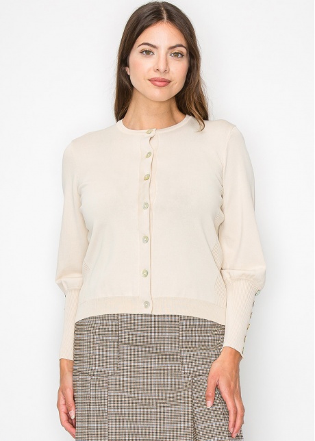 Cream Buttoned Sleeve Knit Cardigan