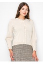 Cream Buttoned Sleeve Knit Cardigan