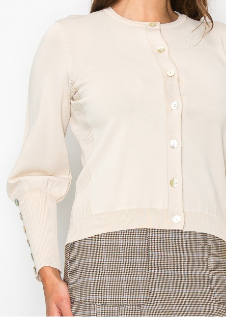 Cream Buttoned Sleeve Knit Cardigan
