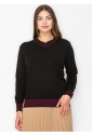 Black Knit Sweater with Burgundy Trim