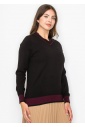 Black Knit Sweater with Burgundy Trim