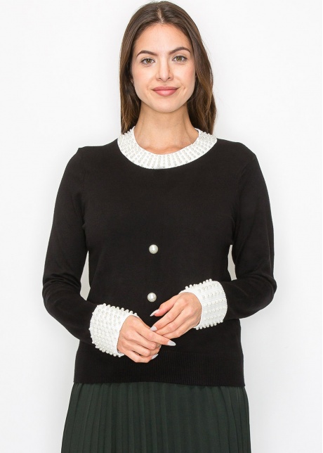 Pearl Accent Knit Sweater