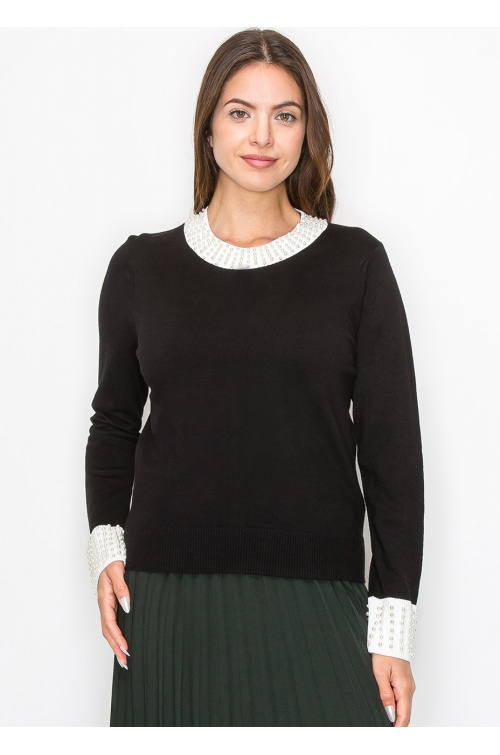 Pearl Accent Knit Sweater