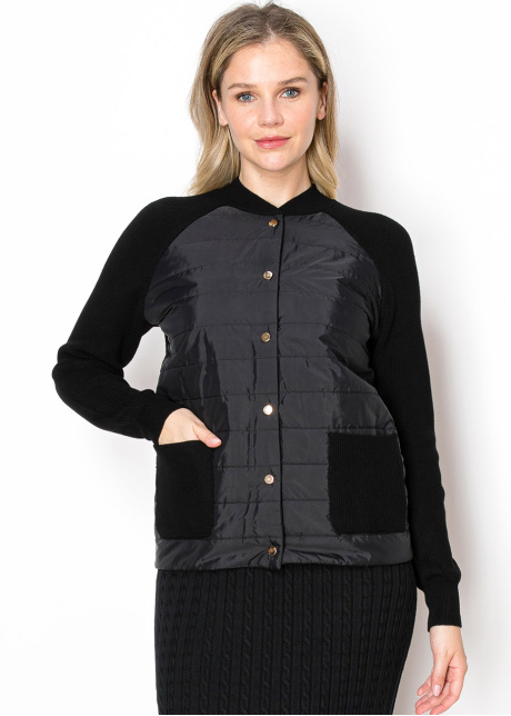 Black Quilted Button-Front Cardigan