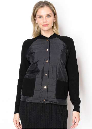 Black Quilted Button-Front Cardigan
